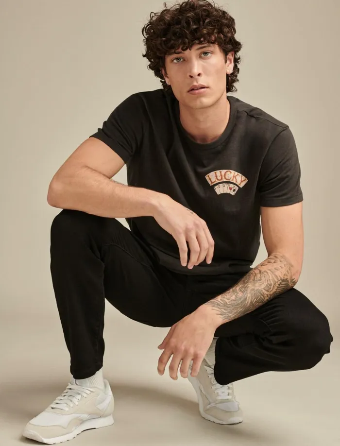 Aces Over Eights Tee Jet Black Men Lucky Brand Graphic Tees