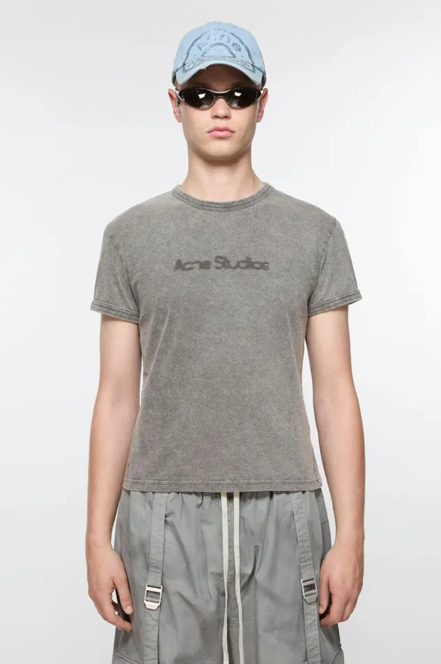 Acne Studios Blurred Logo Tshirt 8211 Fitted Unisex Fit Faded Grey Women Tshirts Acne Studios Blurred Logo Tshirt 8211 Fitted Unisex Fit Faded Grey Women Tshirts