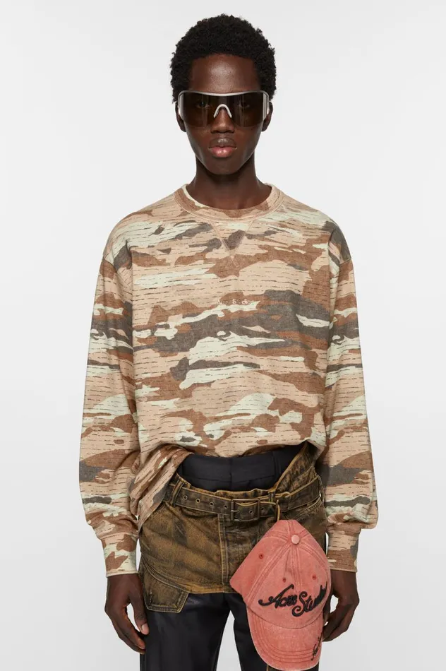 Acne Studios Print Logo Crew Neck Cacao Brown Men Sweatshirts