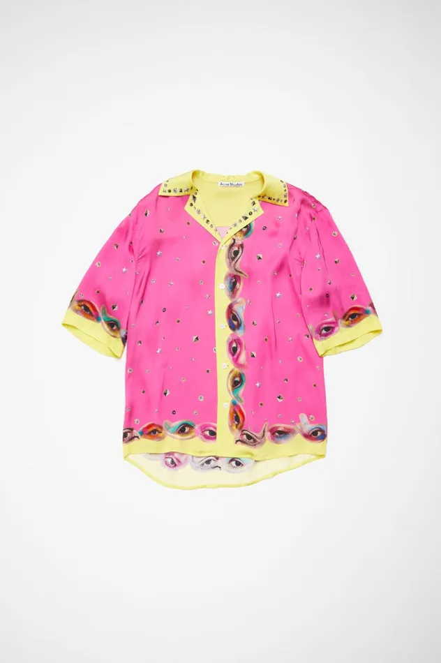Acne Studios Printed Buttonup Shirt Fuchsia Pink Women Shirts and Blouses