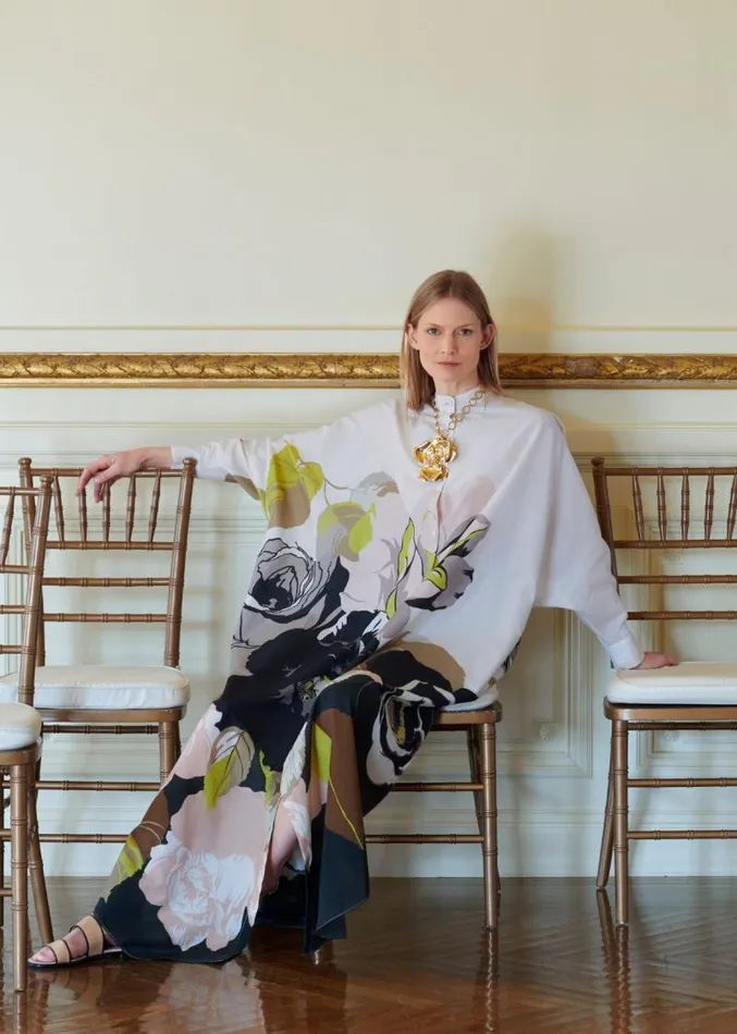 Adam Lippes Dresses and Jumpsuits Caftan In Printed Voile Ivory Floral 8211 Women