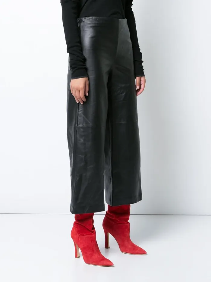 Adam Lippes Pants Leather WideLeg Culotte Black 8211 Women