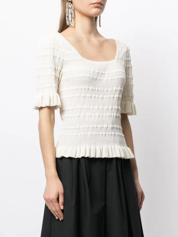 Adam Lippes Sweaters Ruffle Sleeve Top In Cotton Crepe Ivory 8211 Women