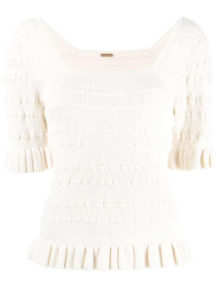 Adam Lippes Sweaters Ruffle Sleeve Top In Cotton Crepe Ivory 8211 Women
