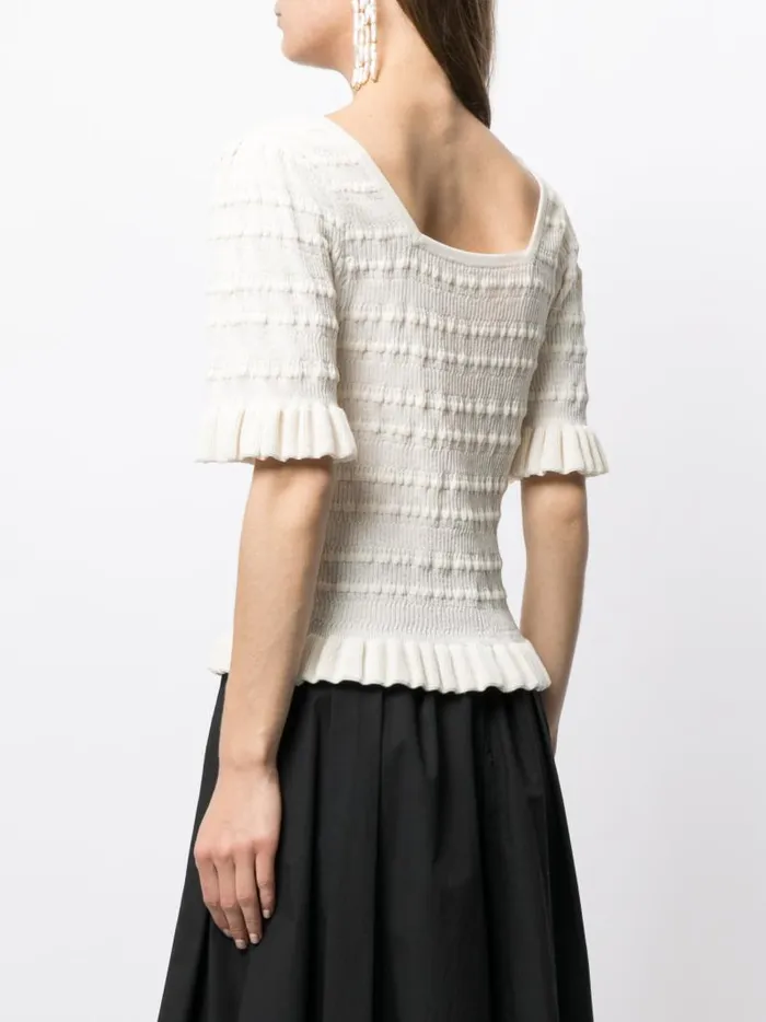 Adam Lippes Sweaters Ruffle Sleeve Top In Cotton Crepe Ivory 8211 Women