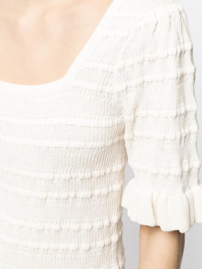 Adam Lippes Sweaters Ruffle Sleeve Top In Cotton Crepe Ivory 8211 Women