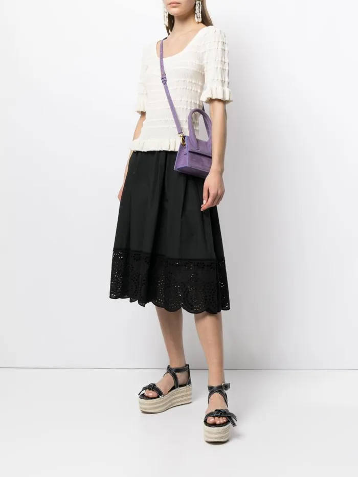 Adam Lippes Sweaters Ruffle Sleeve Top In Cotton Crepe Ivory 8211 Women