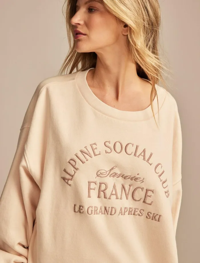 Alpine Social Club Crew Neck Peach Blush Women Lucky Brand Activewear