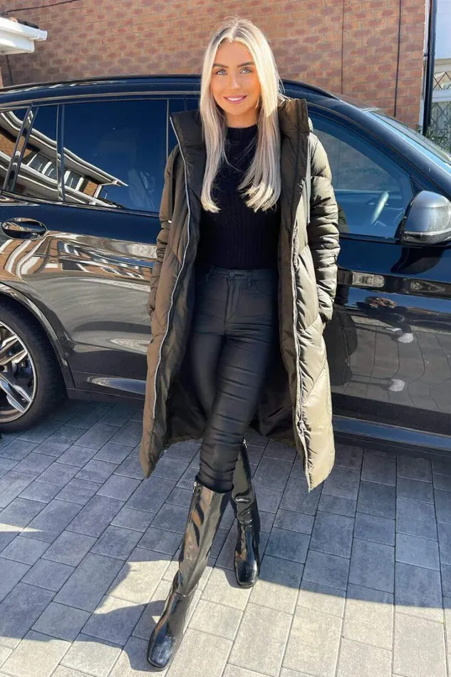 AX Paris Coats 038 Jackets Khaki Long Puffer Coat