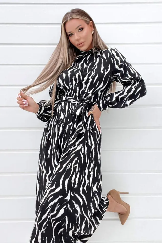 AX Paris Dresses Black And White Printed Button Up Midi Shirt Dress
