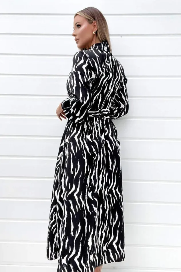 AX Paris Dresses Black And White Printed Button Up Midi Shirt Dress