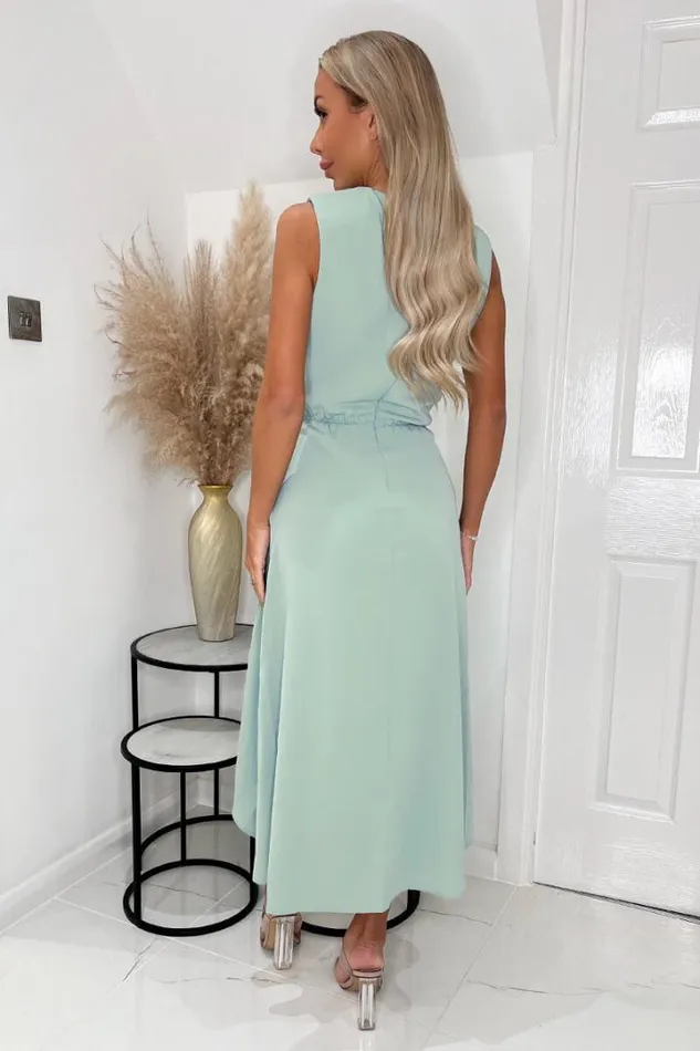 AX Paris Dresses Duck Egg Gathered Midi Dress With Shoulder Pads