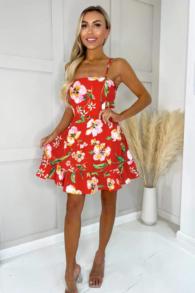 AX Paris Dresses Orange Floral Tiered Mini Dress