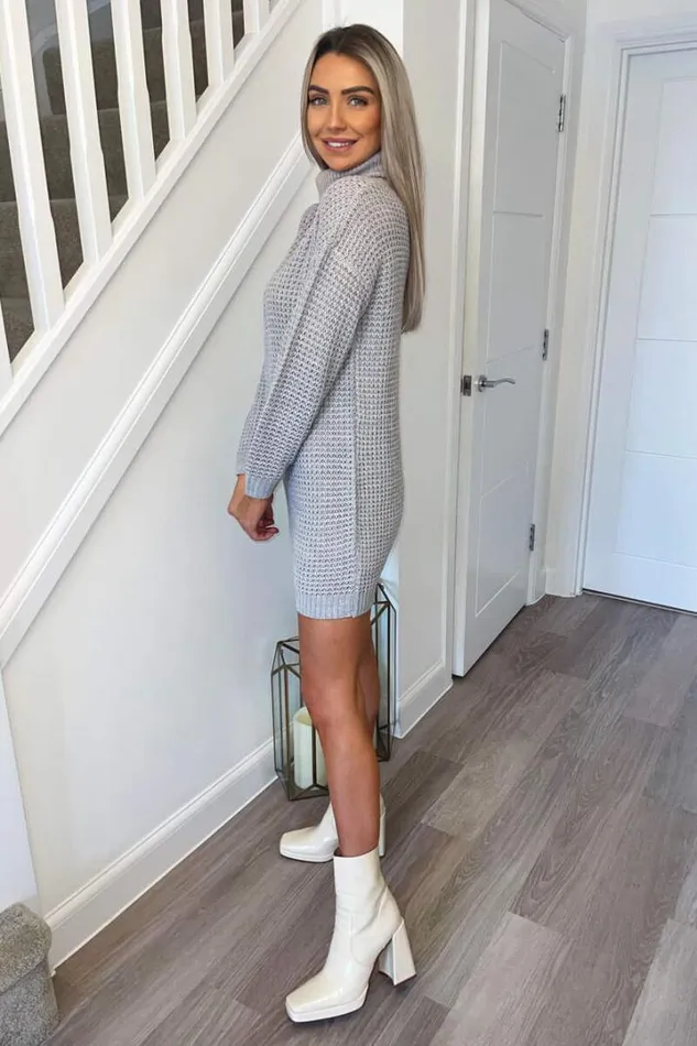 AX Paris Knitwear Silver Roll Neck Knitted Jumper Dress