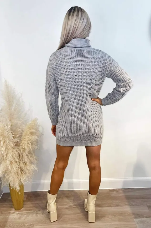 AX Paris Knitwear Silver Roll Neck Knitted Jumper Dress