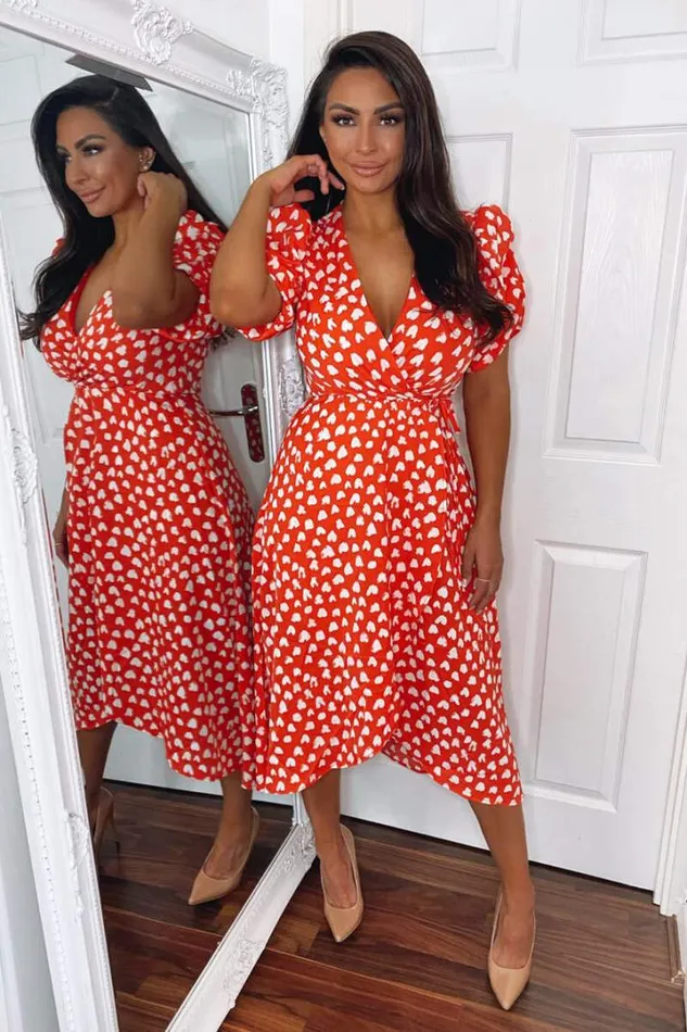 AX Paris Wedding Guest Dresses Red Heart Printed Wrap Midi Dress