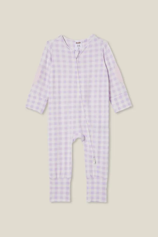 Baby Rompers and Bubbysuits Cotton On The Billie Long Sleeve Zip Romper Vintage Lilacgingham Baby Rompers and Bubbysuits Cotton On The Billie Long Sleeve Zip Romper Vintage Lilacgingham