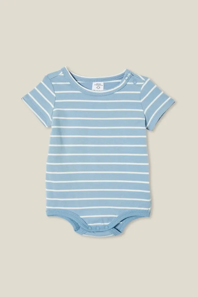 Baby Rompers and Bubbysuits Cotton On The Short Sleeve Bubbysuit Dusty Bluevanilla Stripe Baby Rompers and Bubbysuits Cotton On The Short Sleeve Bubbysuit Dusty Bluevanilla Stripe