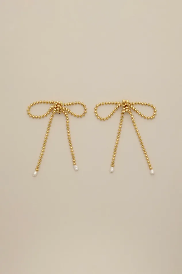Ball Chain Bow Earrings Gold Women Lucky Brand Jewelry
