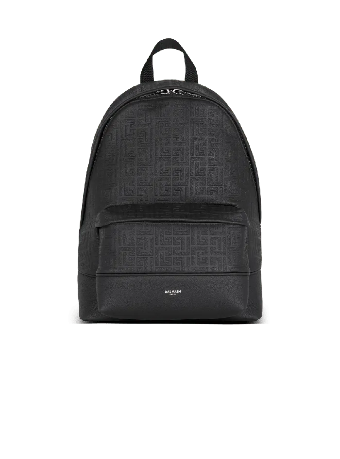 Balmain Bags And Backpacks Men Grained Leather Backpack Black