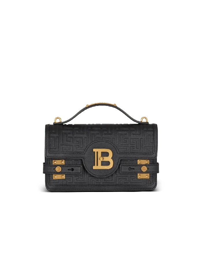 Balmain Handbags Women BBuzz 24 Grained Monogram Leather Shoulder Bag Black