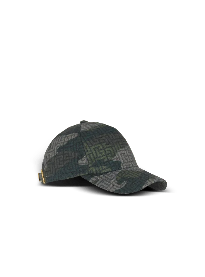 Balmain Hats And Caps Men Monogrammed Camouflage Print Baseball Cap Khaki