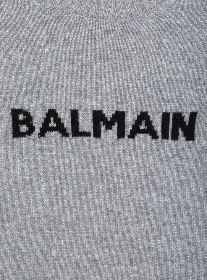 Balmain Kids Knit Jumper With Logo Grey