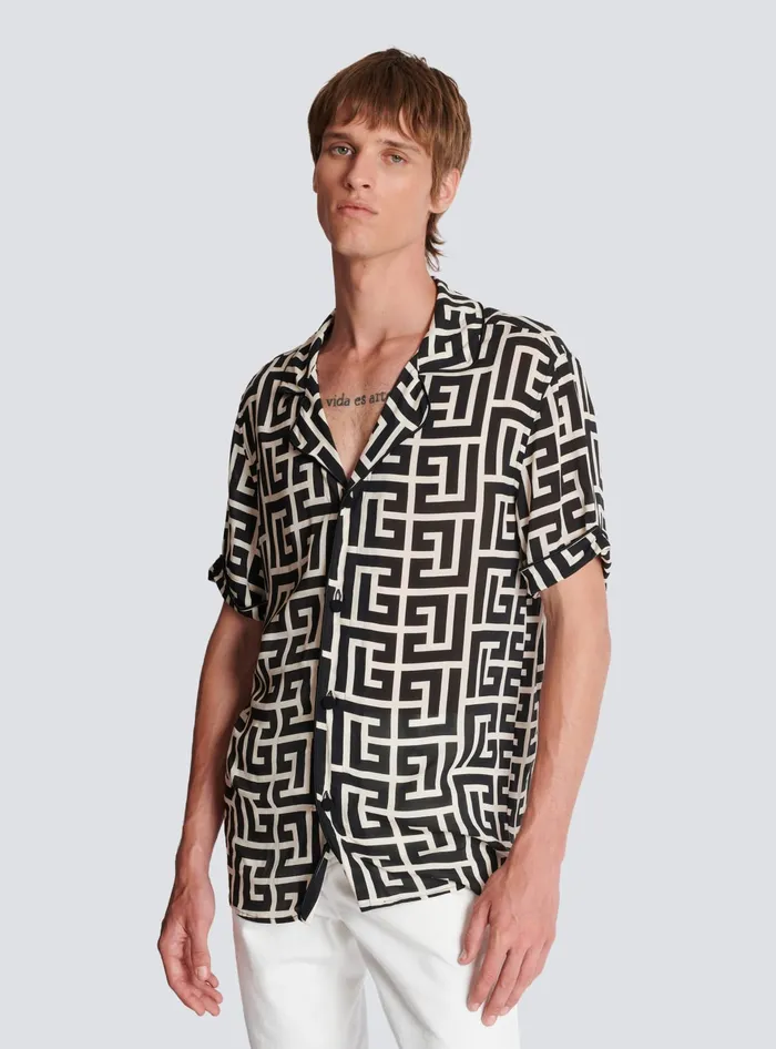 Balmain Shirts And Polos Men Monogramprinted Shirt Black