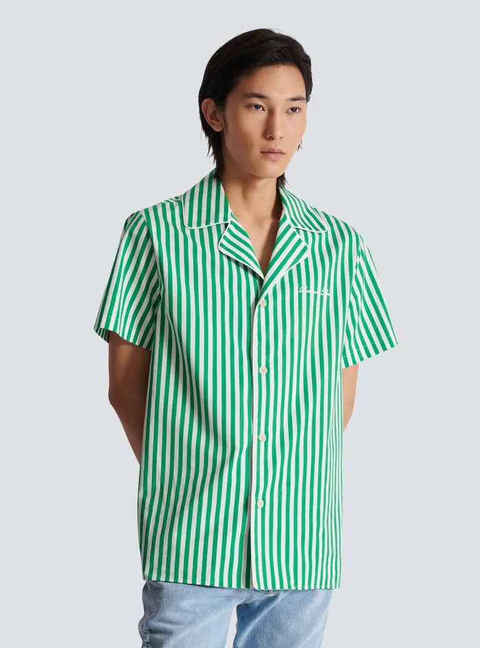 Balmain Shirts And Polos Men Shortsleeved Striped Cotton Pyjama Shirt Green