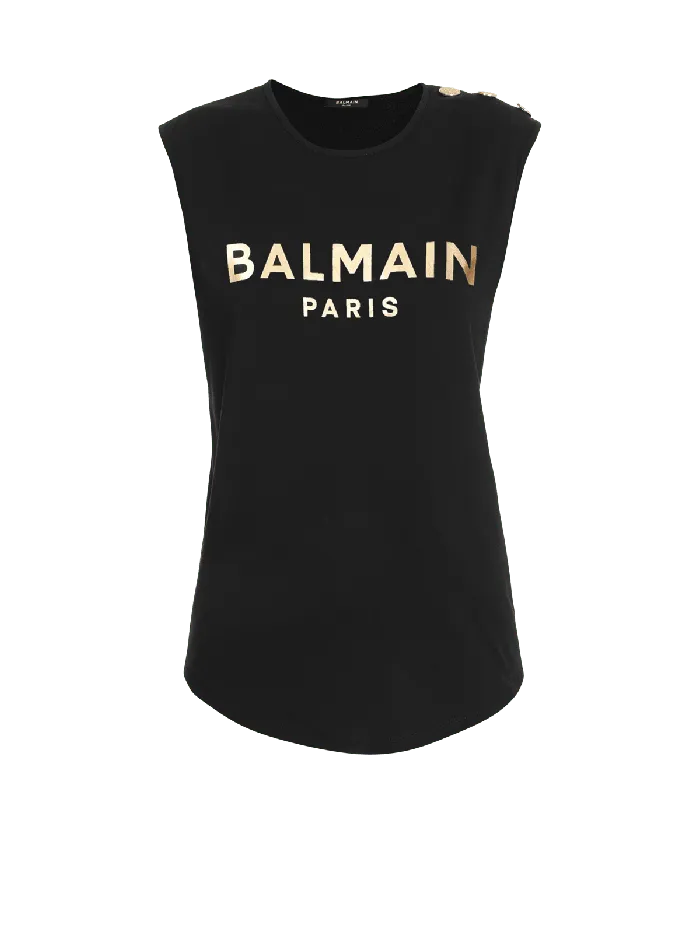 Balmain TShirts Women Cotton Tshirt With Logo Print Gold