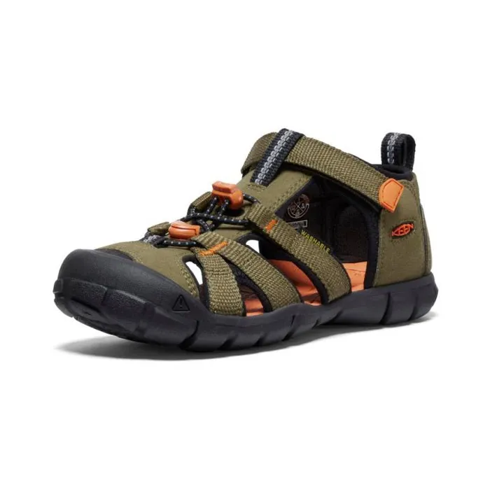 Big Kids039 Seacamp II CNX Dark OliveGold Flame Sandal Kids KEEN Playground Big Kids039 Seacamp II CNX Dark OliveGold Flame Sandal Kids KEEN Playground