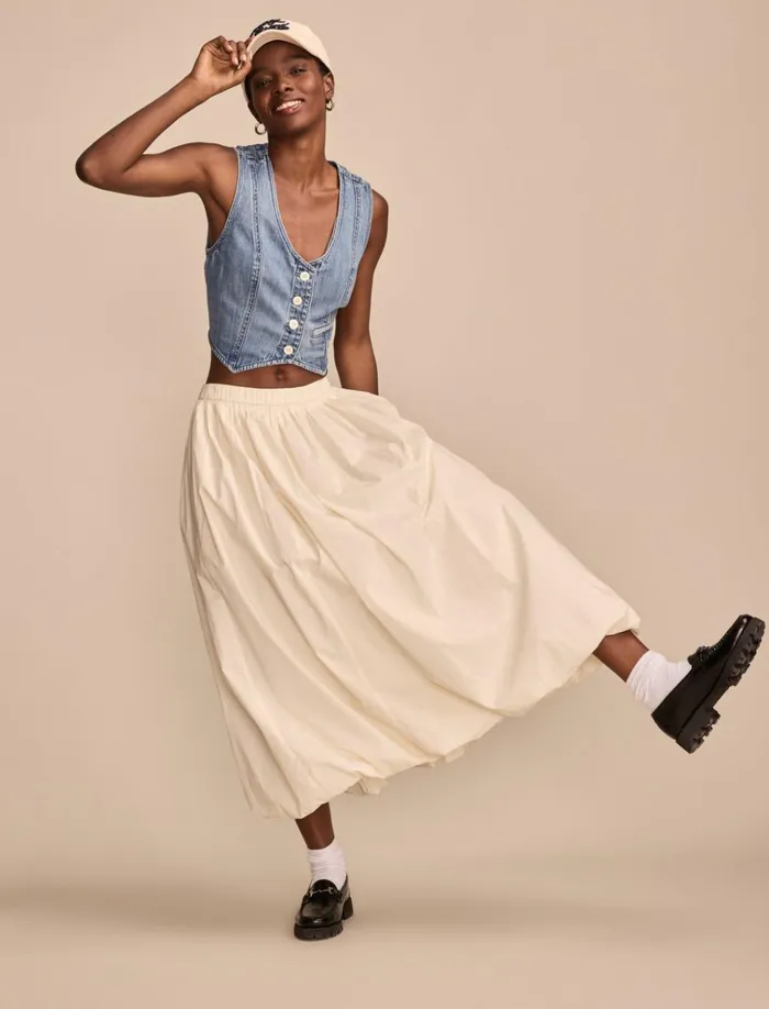Bubble Poplin Maxi Skirt Whisper White Women Lucky Brand Skirts