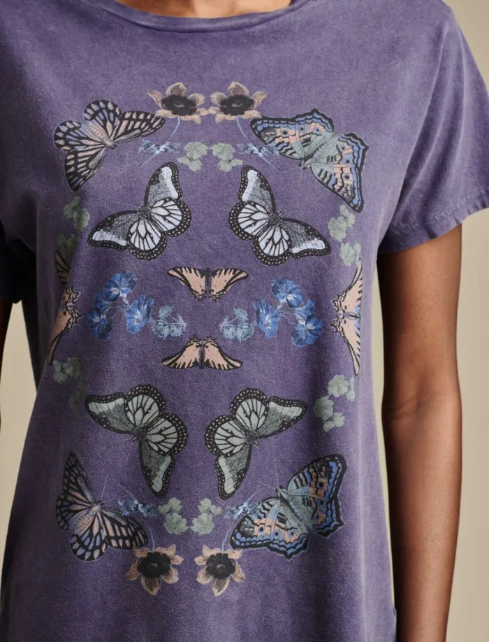 Butterflies Boyfriend Tee Blue Ribbon Women Lucky Brand Graphic Tees