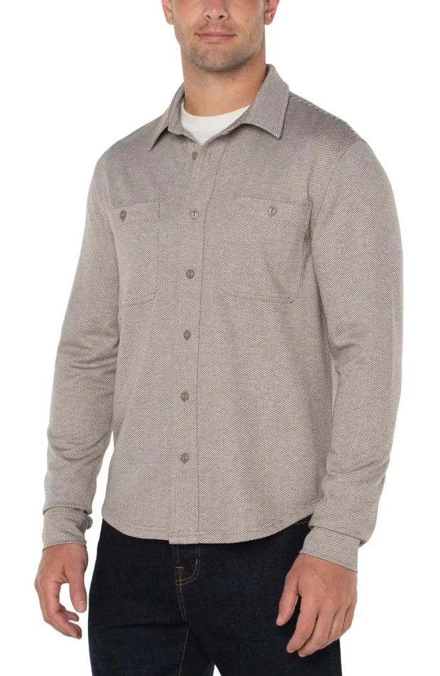 BUTTON DOWNS Men Liverpool Los Angeles KNIT BUTTON UP LONG SLEEVE SHIRT Maple Ivory Multi