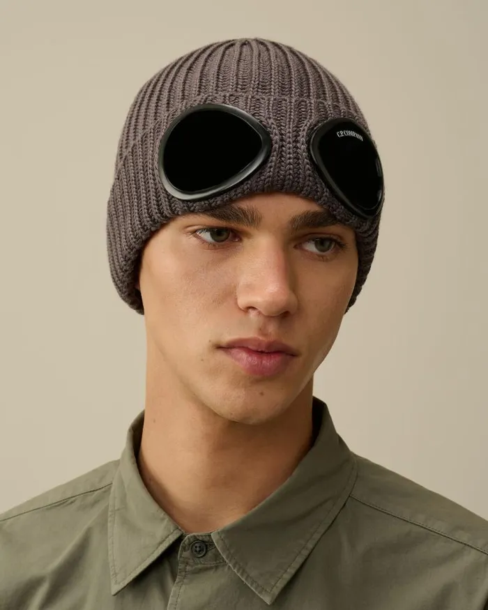 CP Company Hats Extra Fine Merino Wool Goggle Beanie Boulevard Violet 8211 Man