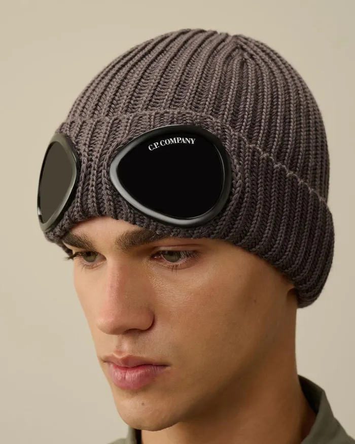 CP Company Hats Extra Fine Merino Wool Goggle Beanie Boulevard Violet 8211 Man