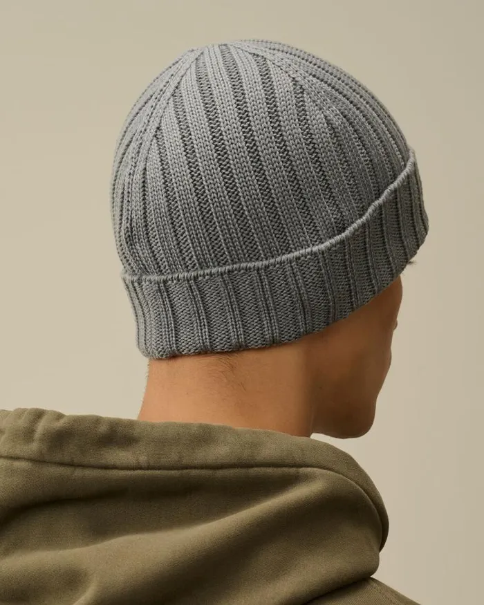 CP Company Hats Extra Fine Merino Wool Logo Beanie Griffin Grey 8211 Man