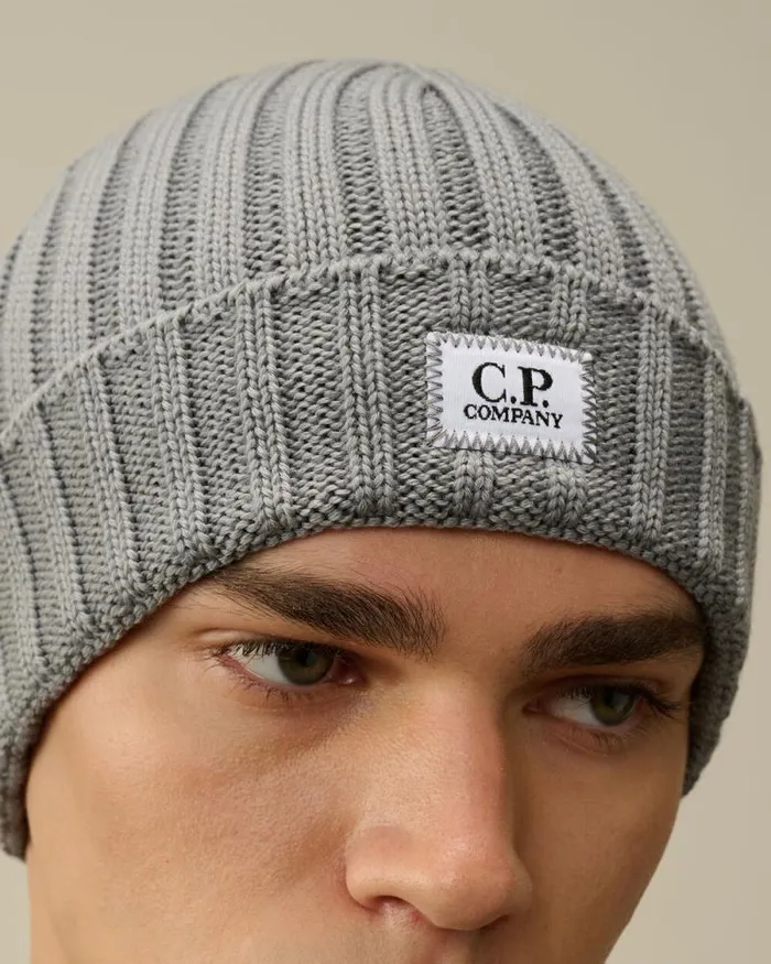 CP Company Hats Extra Fine Merino Wool Logo Beanie Griffin Grey 8211 Man