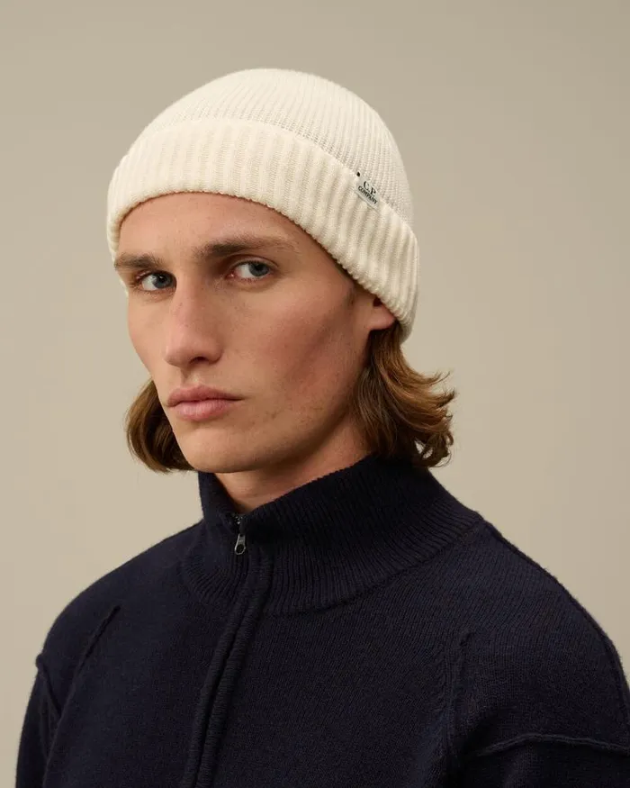 CP Company Hats ReWool Fisherman Beanie Gauze White 8211 Man