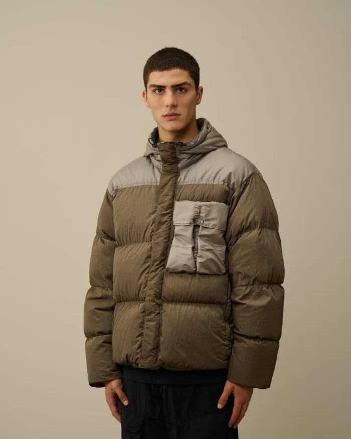 CP Company Jacket and Coats Eco ChromeR Mixed Goggle Down Jacket Walnut Beige 8211 Man