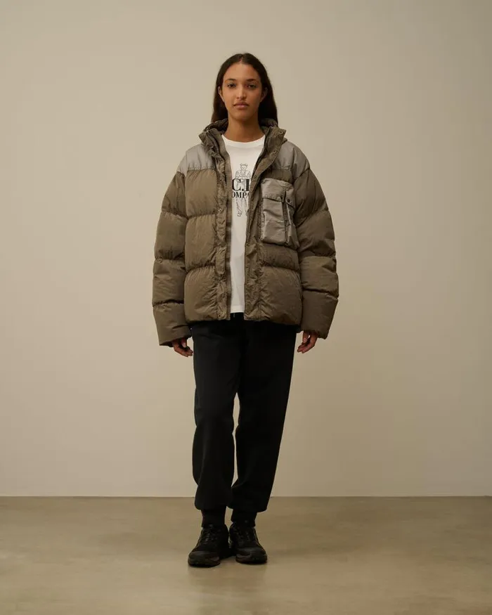 CP Company Jacket and Coats Eco ChromeR Mixed Goggle Down Jacket Walnut Beige 8211 Man