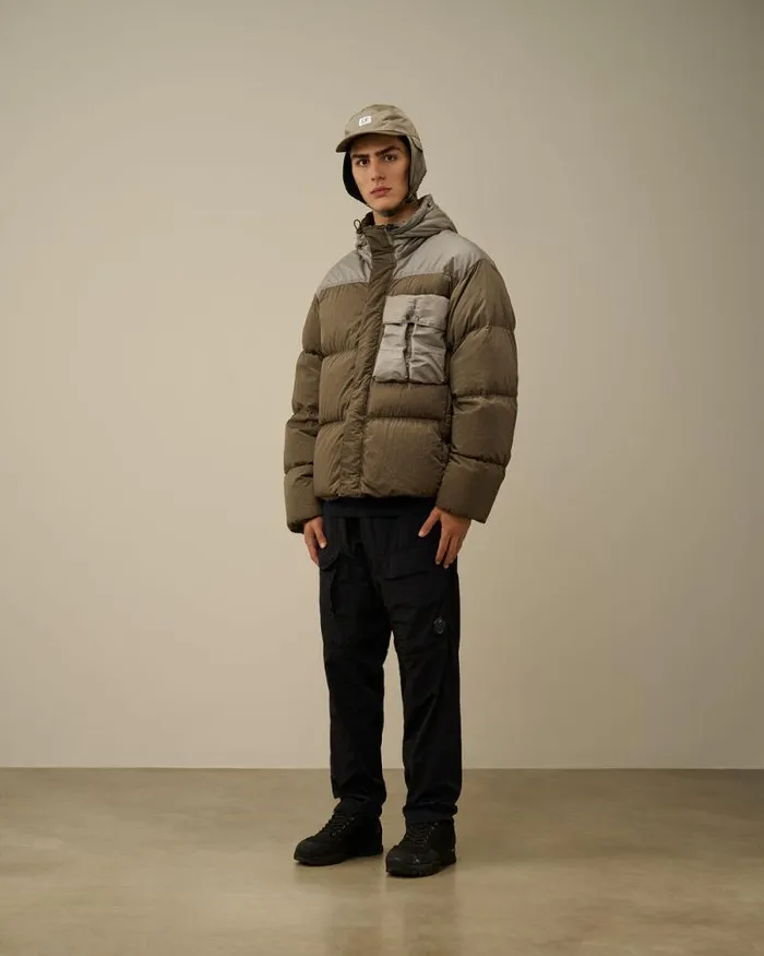 CP Company Jacket and Coats Eco ChromeR Mixed Goggle Down Jacket Walnut Beige 8211 Man