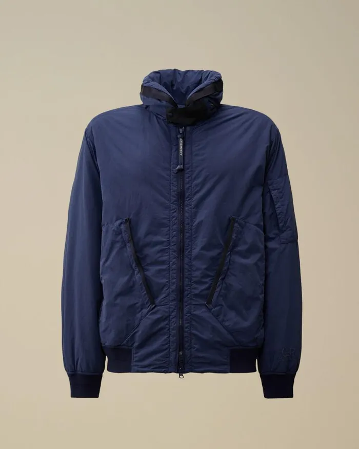 CP Company Jacket and Coats Flatt Nylon Hooded Short Down Jacket Estate Blue 8211 Man CP Company Jacket and Coats Flatt Nylon Hooded Short Down Jacket Estate Blue 8211 Man