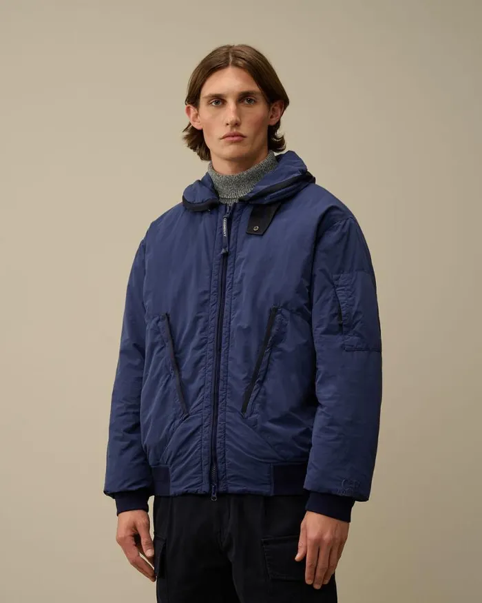 CP Company Jacket and Coats Flatt Nylon Hooded Short Down Jacket Estate Blue 8211 Man
