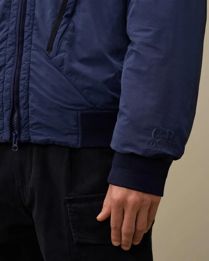 CP Company Jacket and Coats Flatt Nylon Hooded Short Down Jacket Estate Blue 8211 Man