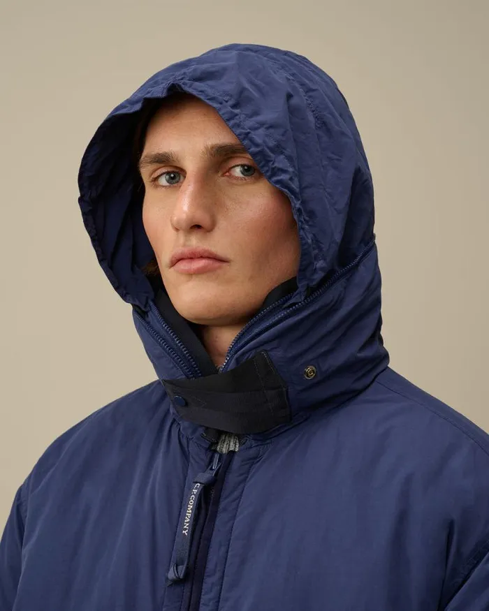 CP Company Jacket and Coats Flatt Nylon Hooded Short Down Jacket Estate Blue 8211 Man