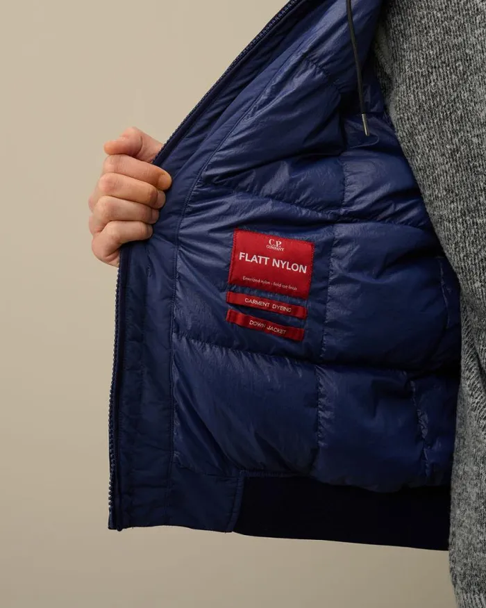 CP Company Jacket and Coats Flatt Nylon Hooded Short Down Jacket Estate Blue 8211 Man