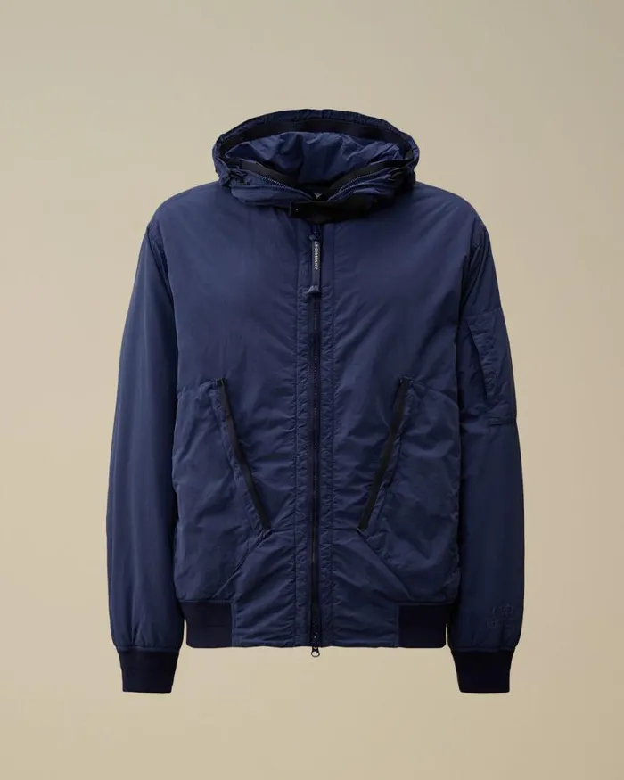 CP Company Jacket and Coats Flatt Nylon Hooded Short Down Jacket Estate Blue 8211 Man