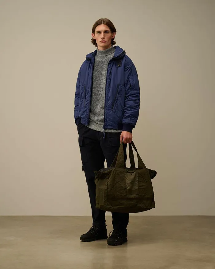 CP Company Jacket and Coats Flatt Nylon Hooded Short Down Jacket Estate Blue 8211 Man