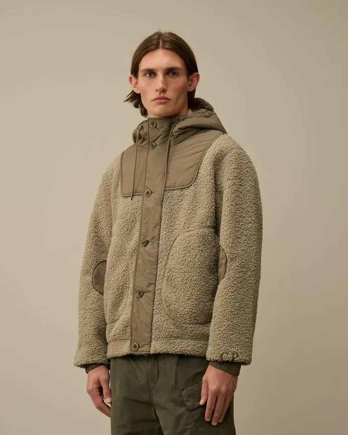 CP Company Jacket and Coats Polar Shell Mixed Hooded Jacket Vintage Khaki Beige 8211 Man